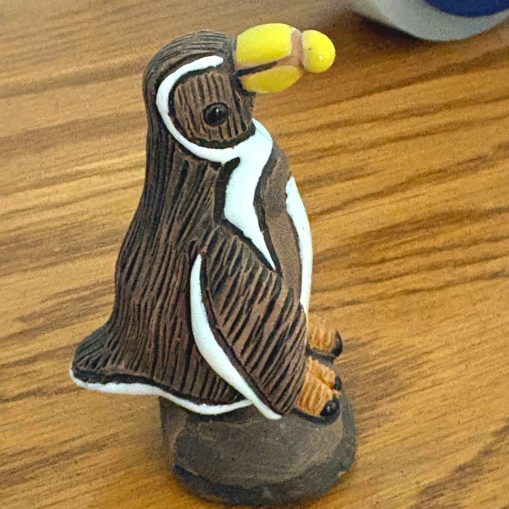 Casals Peru Handcrafted Terracotta Puffin Bird Figurine Folk Art Pottery Brown
